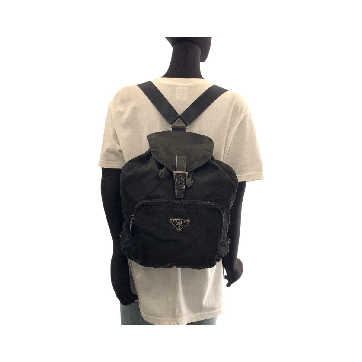 PRADA Backpack Nylon, Leather Black SilverMetal Backpacks & Daypacks Backpacks Test Triangle With logo Women Used Authentic