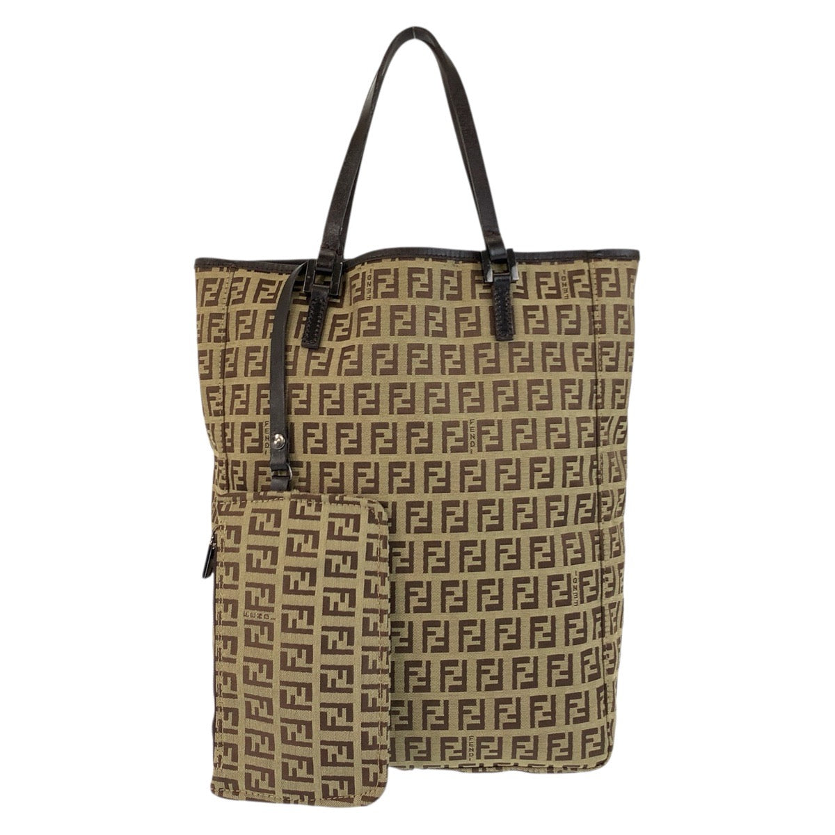 FENDI Tote Bag 8BH006 Canvas, Leather Beige brown Tote Bag handbag Zucchino Women Used Authentic