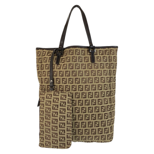 FENDI Tote Bag 8BH006 Canvas, Leather Beige brown Tote Bag handbag Zucchino Women Used Authentic