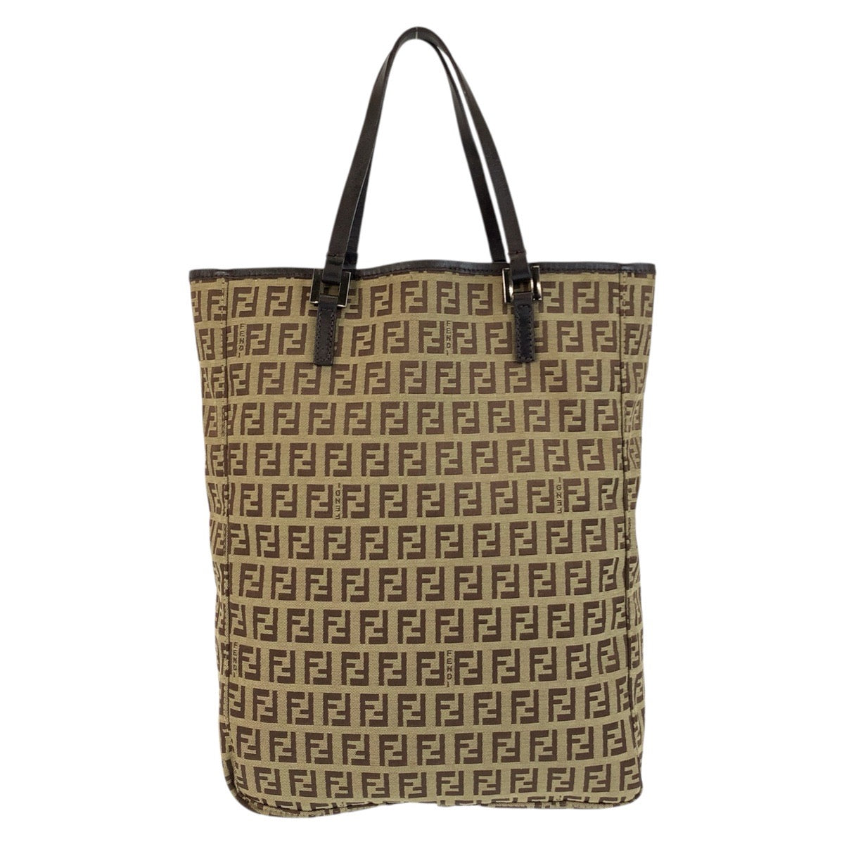 FENDI Tote Bag 8BH006 Canvas, Leather Beige brown Tote Bag handbag Zucchino Women Used Authentic