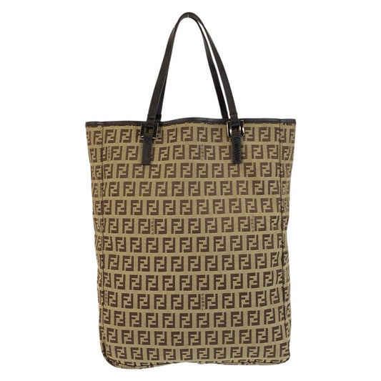 FENDI Tote Bag 8BH006 Canvas, Leather Beige brown Tote Bag handbag Zucchino Women Used Authentic