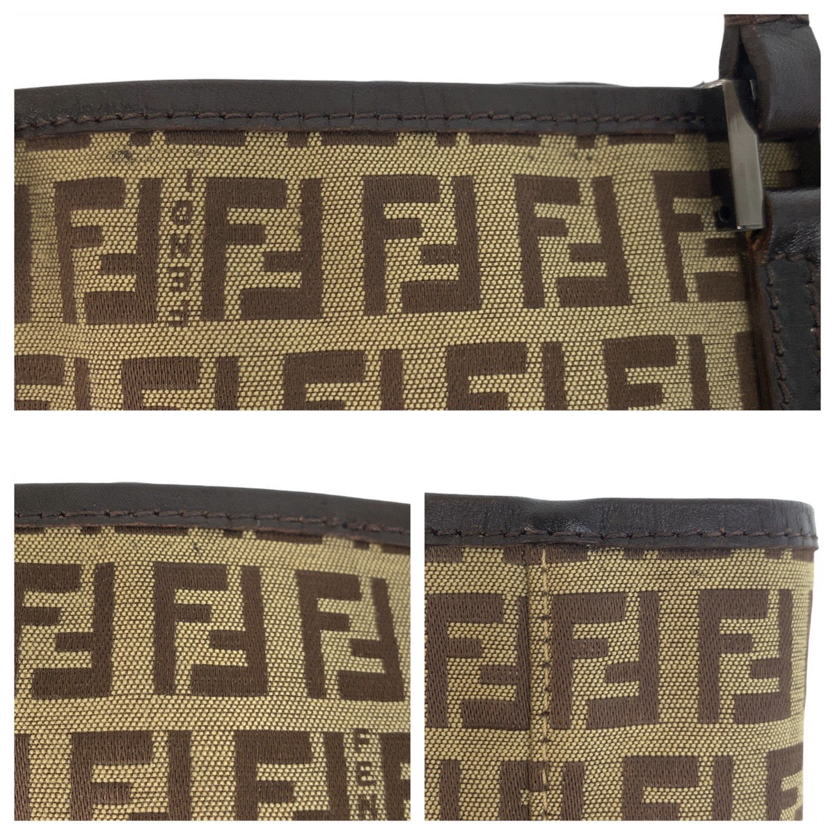 FENDI Tote Bag 8BH006 Canvas, Leather Beige brown Tote Bag handbag Zucchino Women Used Authentic
