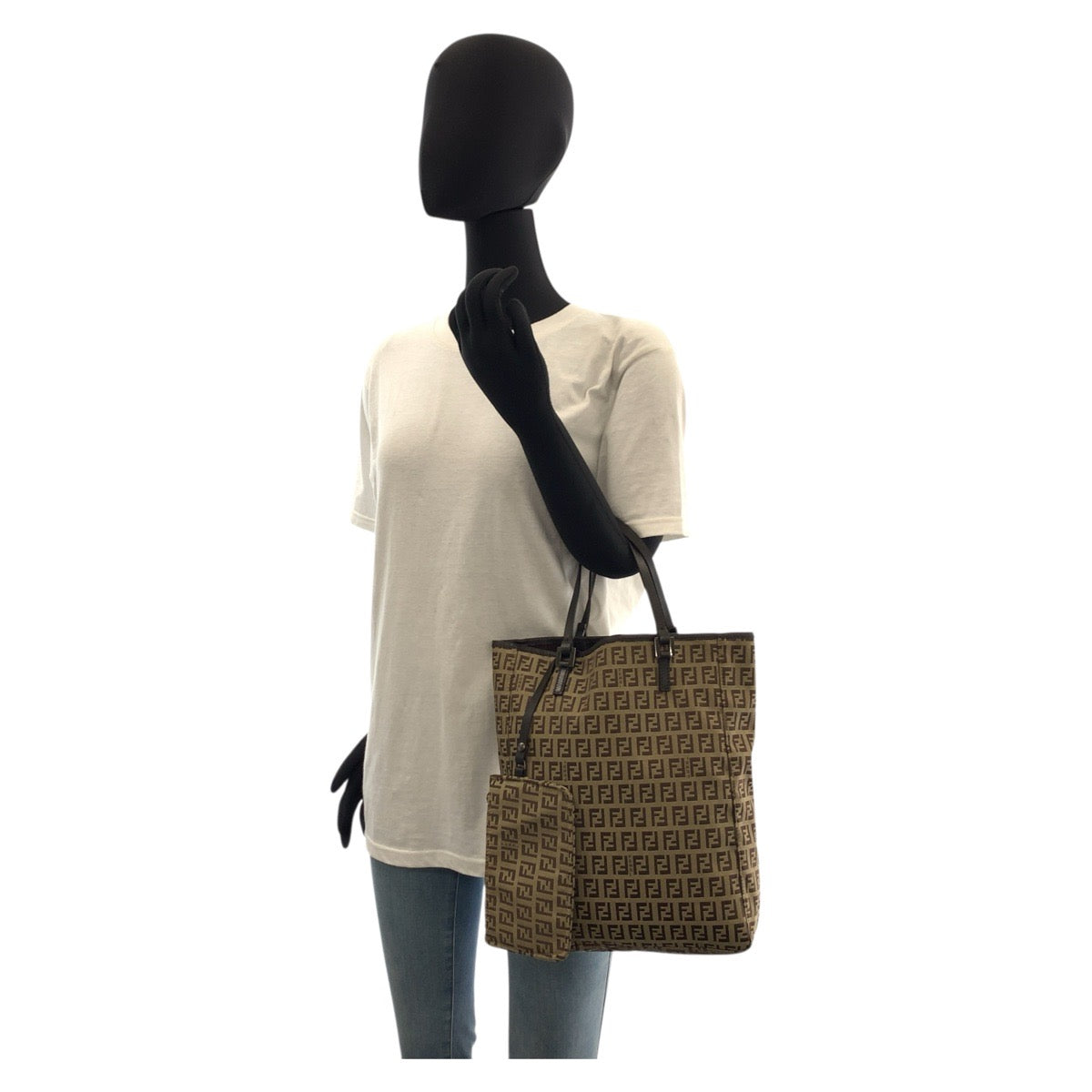 FENDI Tote Bag 8BH006 Canvas, Leather Beige brown Tote Bag handbag Zucchino Women Used Authentic