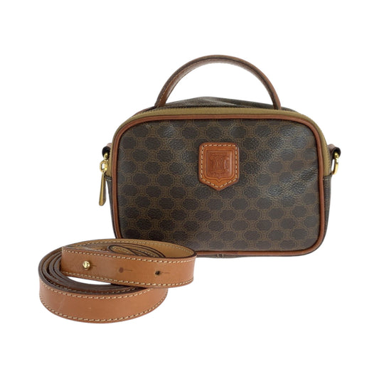 CELINE Shoulder Bag PVC Dark Brown Brown Gold Metal Shoulder Bag Vanity Bag 2way Macadam Women Used Authentic