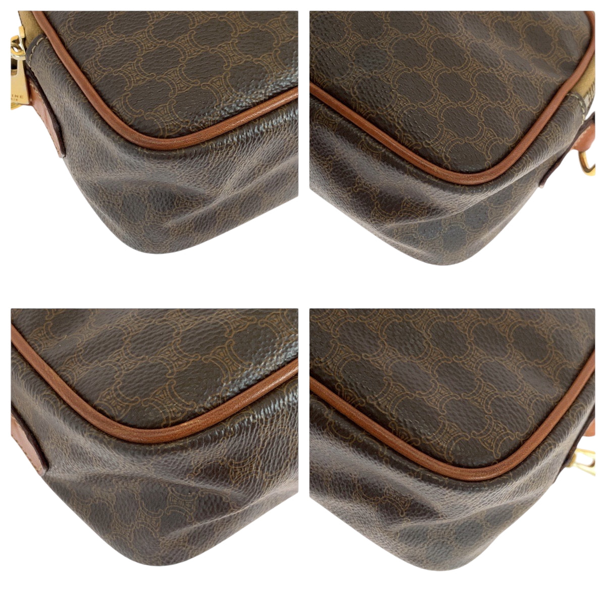 CELINE Shoulder Bag PVC Dark Brown Brown Gold Metal Shoulder Bag Vanity Bag 2way Macadam Women Used Authentic