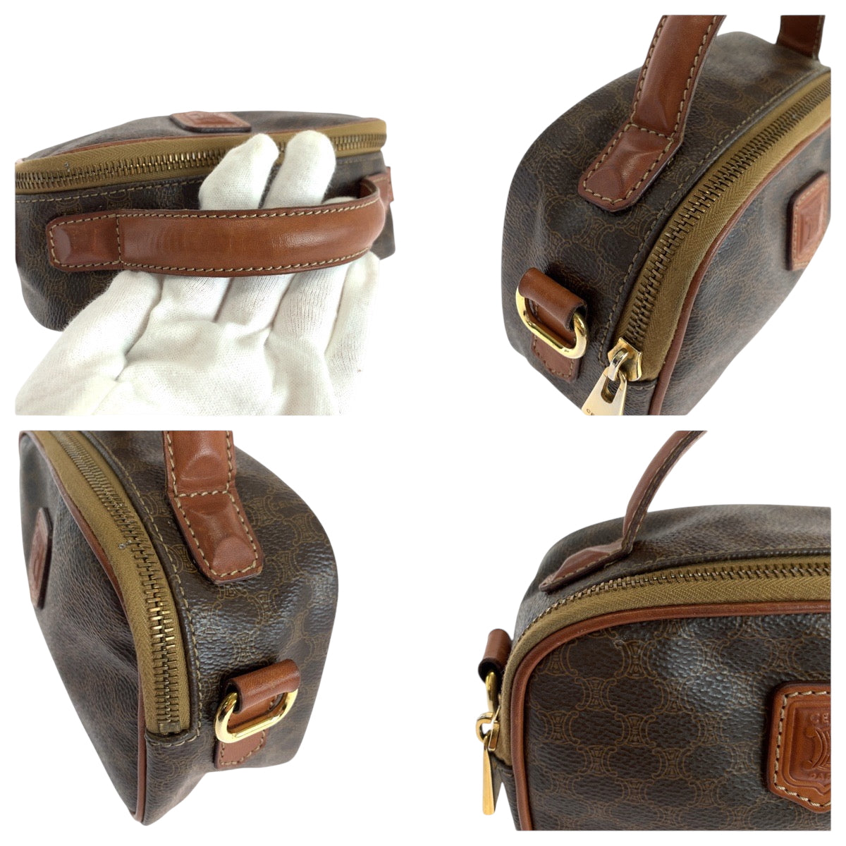 CELINE Shoulder Bag PVC Dark Brown Brown Gold Metal Shoulder Bag Vanity Bag 2way Macadam Women Used Authentic