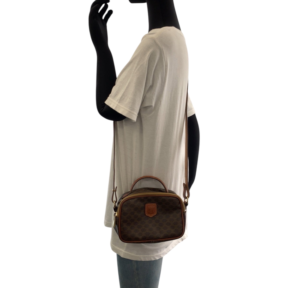 CELINE Shoulder Bag PVC Dark Brown Brown Gold Metal Shoulder Bag Vanity Bag 2way Macadam Women Used Authentic