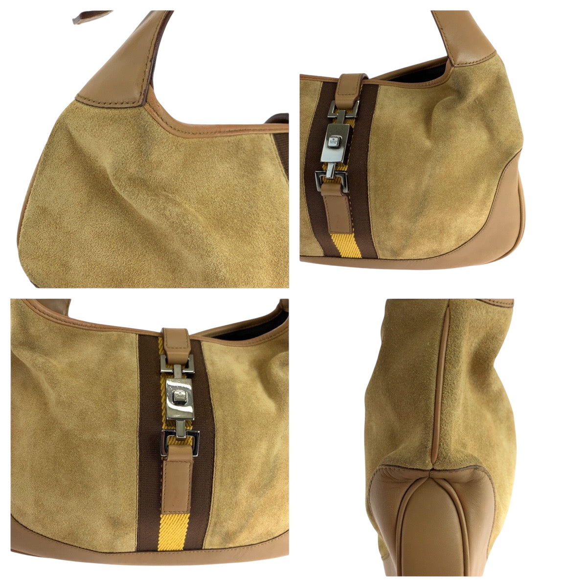 GUCCI Shoulder Bag 001 3306 Suede, Leather Camel Brown SilverMetal Hobo Shoulder Bag Jackie Sherry Women Used Authentic