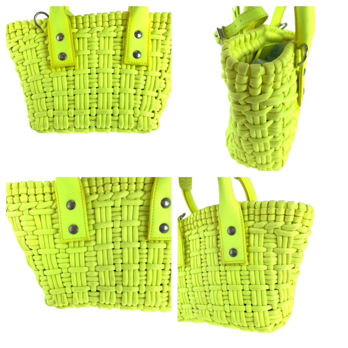 BALENCIAGA Shoulder Bag 678028 fabric Neon Yellow SilverMetal Shoulder Bag Tote Bag Handbag 2way Bistro XXS Basket bag Women Used Authentic