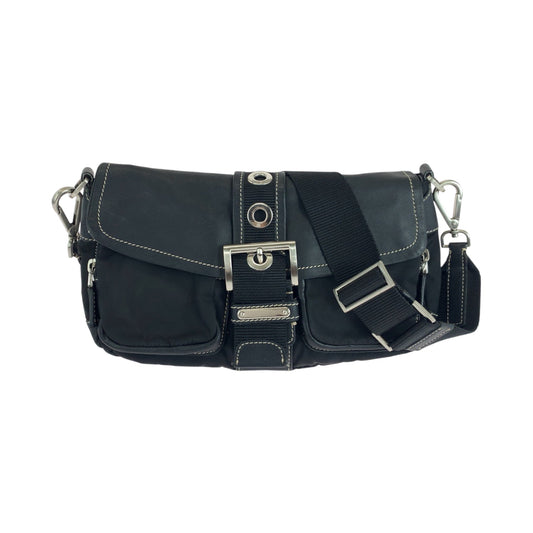 PRADA Shoulder Bag BR2417 Nylon, Leather Black SilverMetal Shoulder Bag pochette Test Triangle With logo Women Used Authentic
