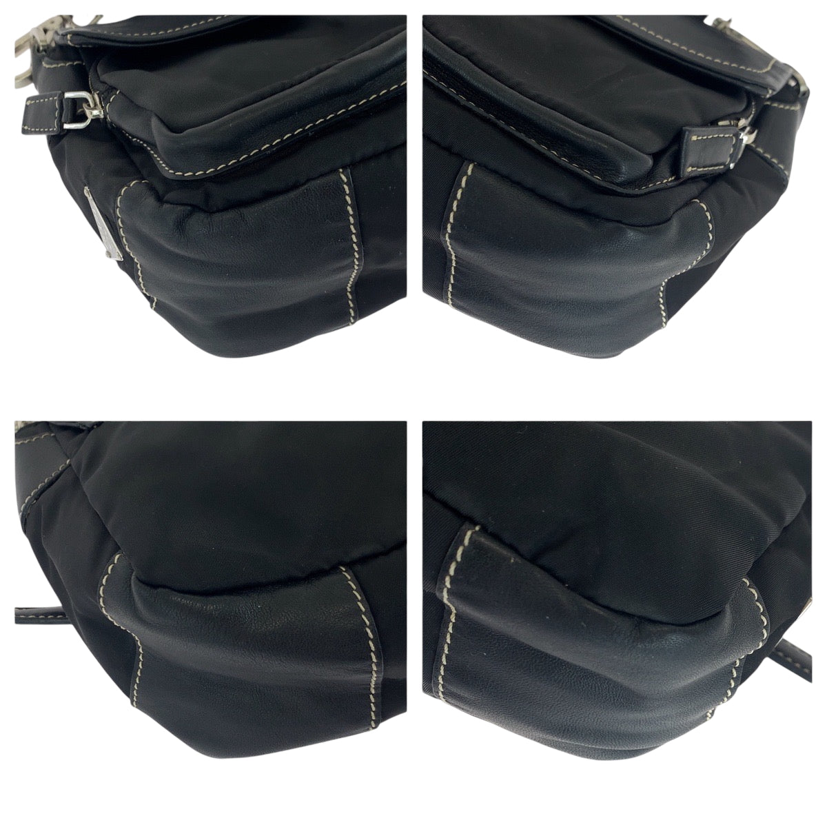 PRADA Shoulder Bag BR2417 Nylon, Leather Black SilverMetal Shoulder Bag pochette Test Triangle With logo Women Used Authentic