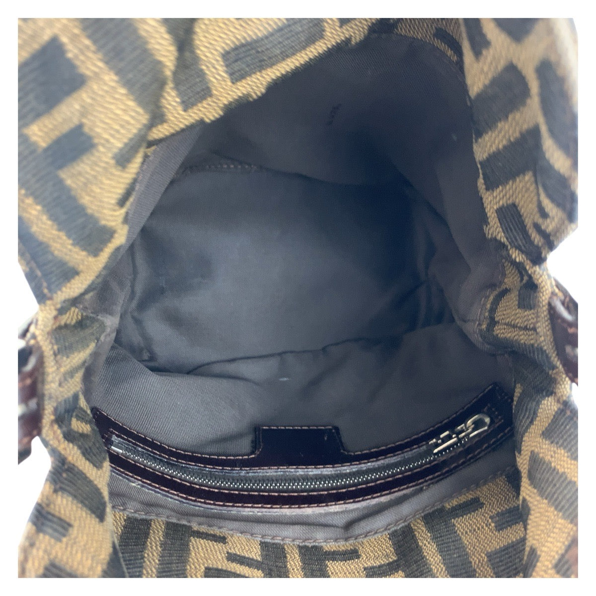 FENDI Shoulder Bag Canvas, Leather Brown Silver Metal Zucca Mamma Bucket Women Used Authentic