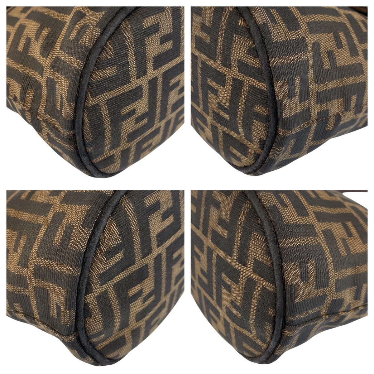 FENDI Shoulder Bag Canvas, Leather Brown Silver Metal Zucca Mamma Bucket Women Used Authentic