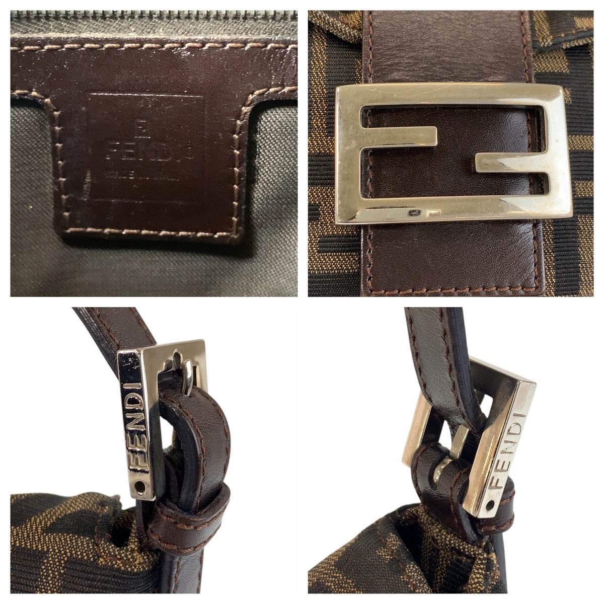 FENDI Shoulder Bag Canvas, Leather Brown Silver Metal Zucca Mamma Bucket Women Used Authentic