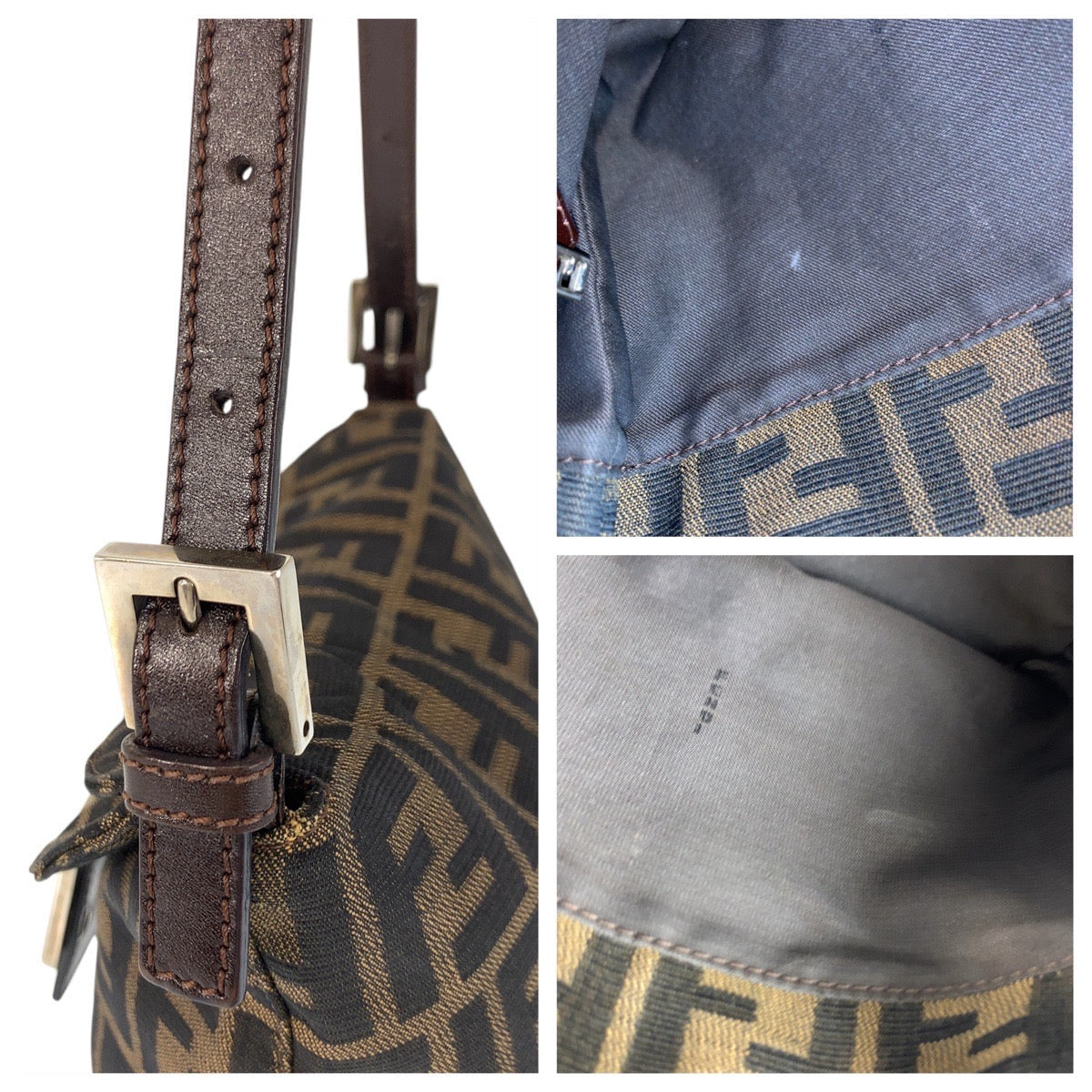 FENDI Shoulder Bag Canvas, Leather Brown Silver Metal Zucca Mamma Bucket Women Used Authentic