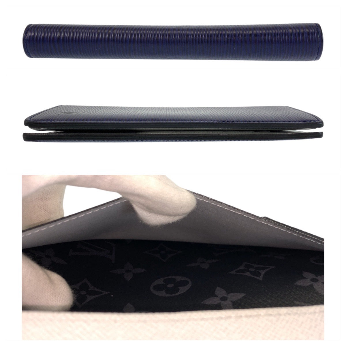 LOUIS VUITTON Long Wallet Purse M81371 leather Navy white Long Wallet Purse Epi Monogram Eclipse Portefeuille Braza mens Used Authentic