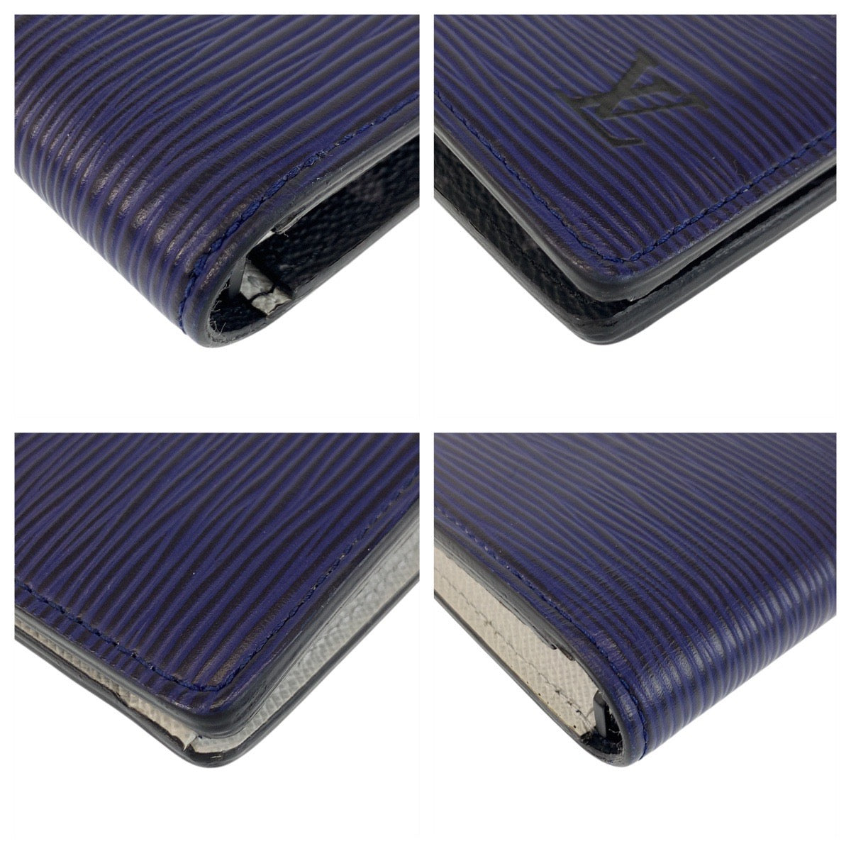 LOUIS VUITTON Long Wallet Purse M81371 leather Navy white Long Wallet Purse Epi Monogram Eclipse Portefeuille Braza mens Used Authentic