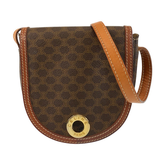 CELINE Shoulder Bag M09 PVC, Leather Brown Gold Metal Shoulder Bag pochette Macadam Circle Logo Women Used Authentic