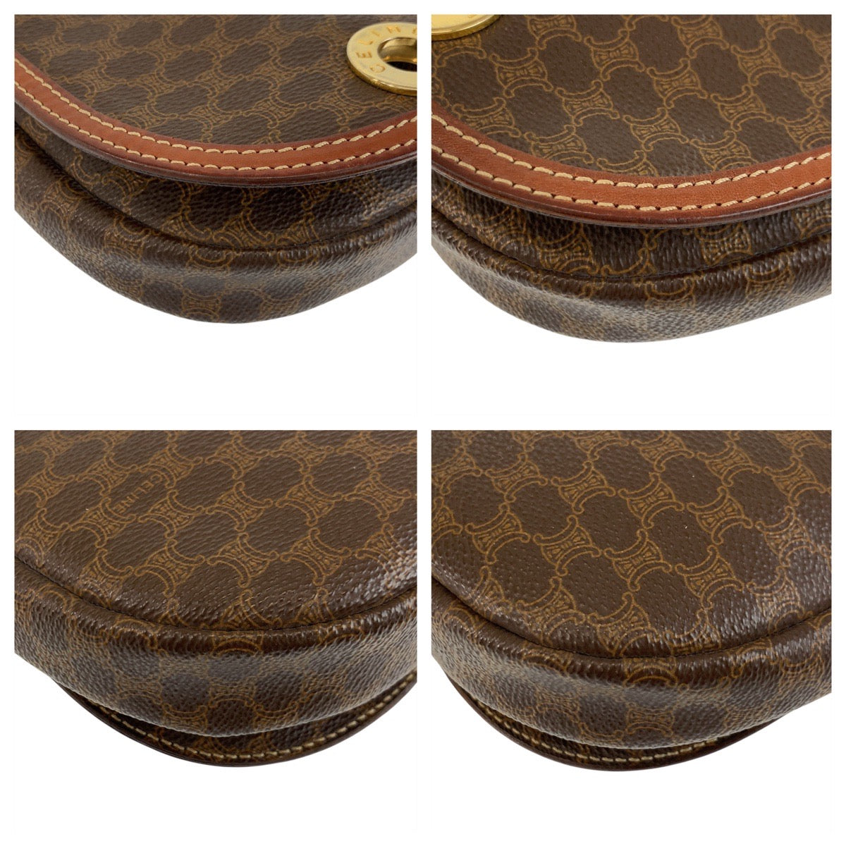 CELINE Shoulder Bag M09 PVC, Leather Brown Gold Metal Shoulder Bag pochette Macadam Circle Logo Women Used Authentic