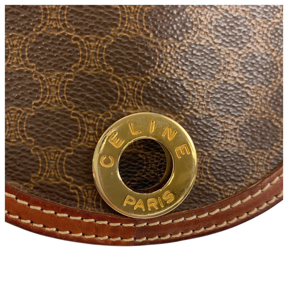 CELINE Shoulder Bag M09 PVC, Leather Brown Gold Metal Shoulder Bag pochette Macadam Circle Logo Women Used Authentic