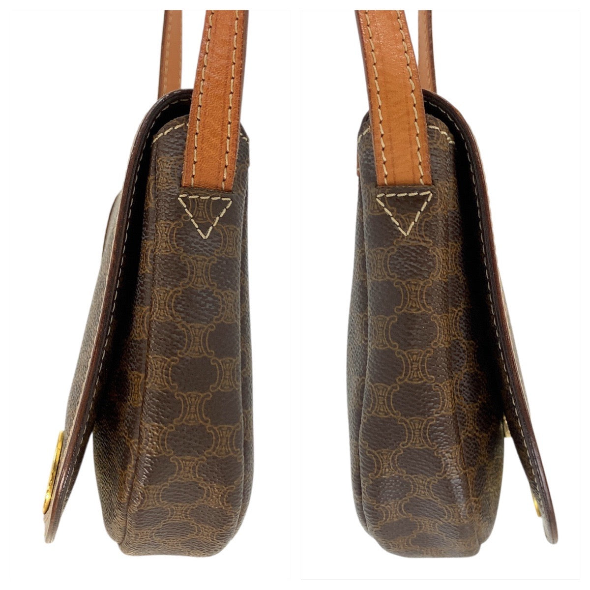 CELINE Shoulder Bag M09 PVC, Leather Brown Gold Metal Shoulder Bag pochette Macadam Circle Logo Women Used Authentic