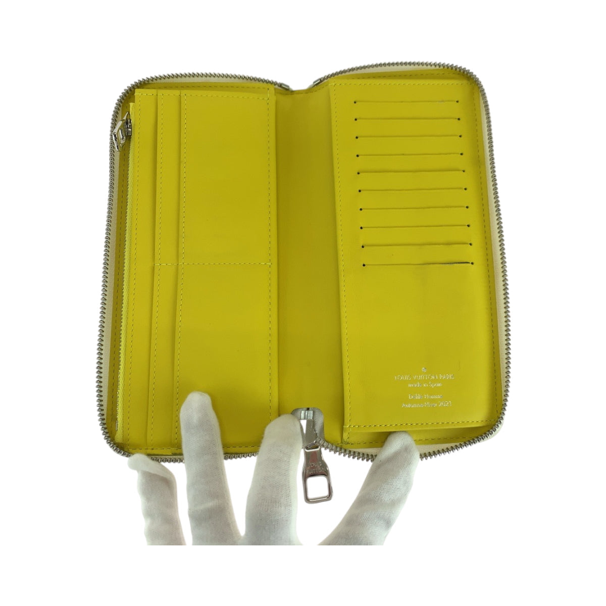 LOUIS VUITTON Long Wallet Purse M80852 leather Yellow White SilverMetal Long Wallet Purse Zip Around Everyday LV Zippy Wallet Vertical mens Used Authentic