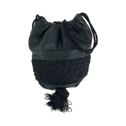 LOEWE Shoulder Bag leather Black black Shoulder Bag Drawstring Bag logo fringe Women Used Authentic