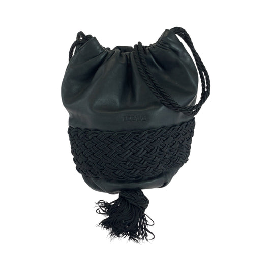 LOEWE Shoulder Bag leather Black black Shoulder Bag Drawstring Bag logo fringe Women Used Authentic