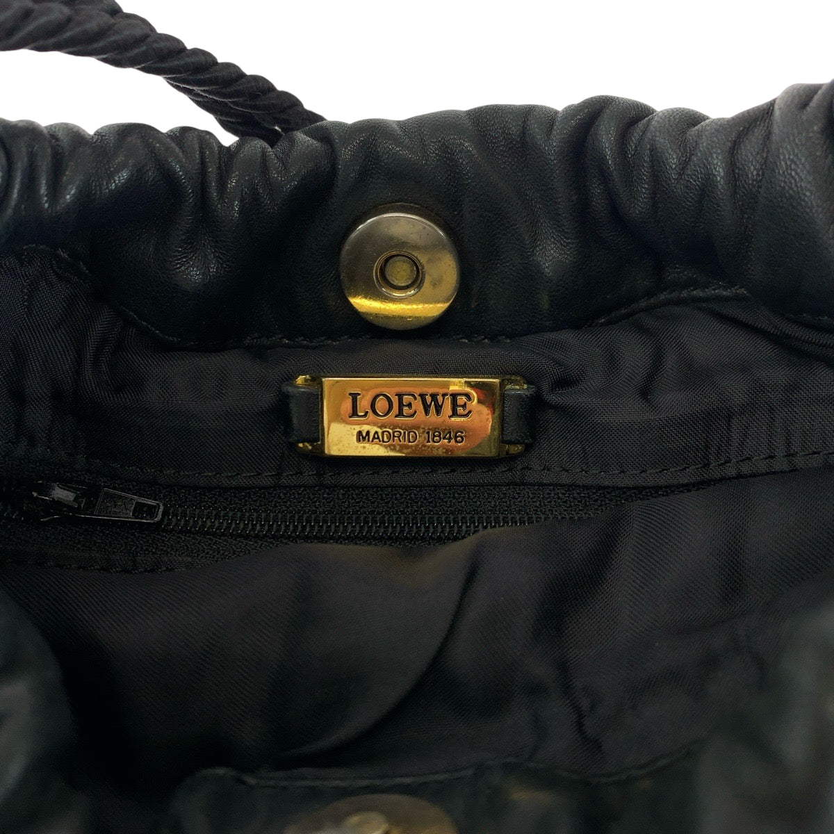 LOEWE Shoulder Bag leather Black black Shoulder Bag Drawstring Bag logo fringe Women Used Authentic