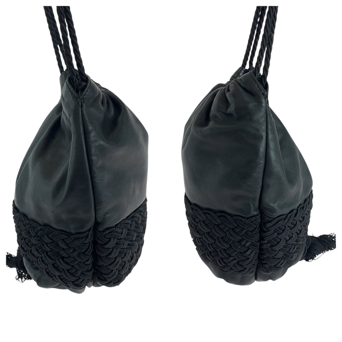 LOEWE Shoulder Bag leather Black black Shoulder Bag Drawstring Bag logo fringe Women Used Authentic
