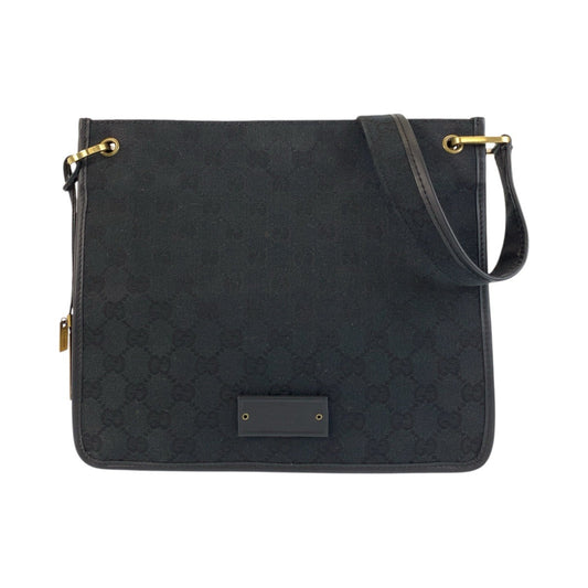 GUCCI Shoulder Bag 91762 GG canvas, leather Black GoldMetal Shoulder Bag pochette Women Used Authentic