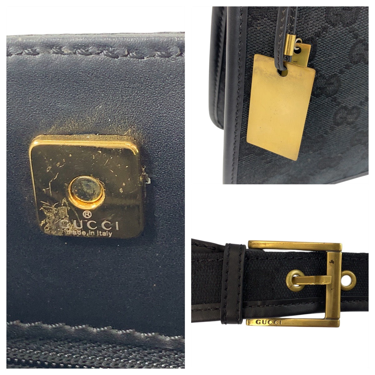 GUCCI Shoulder Bag 91762 GG canvas, leather Black GoldMetal Shoulder Bag pochette Women Used Authentic