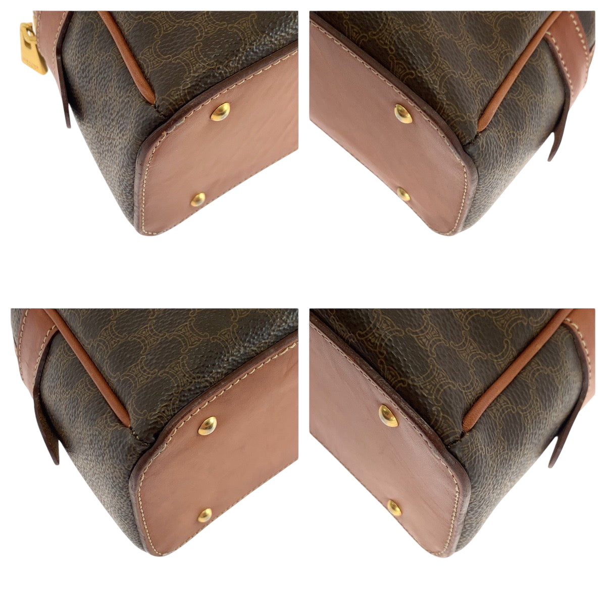 CELINE Handbag PVC, Leather Brown Gold Metal Handbag Vanity Bag Mini Boston Duffel Bag Macadam Women Used Authentic