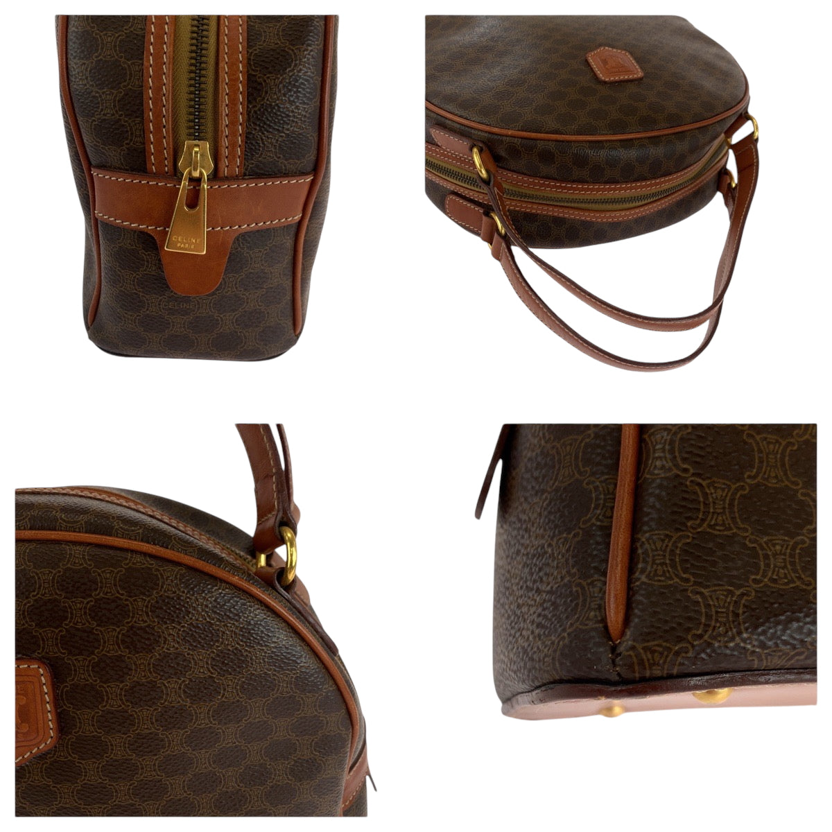 CELINE Handbag PVC, Leather Brown Gold Metal Handbag Vanity Bag Mini Boston Duffel Bag Macadam Women Used Authentic