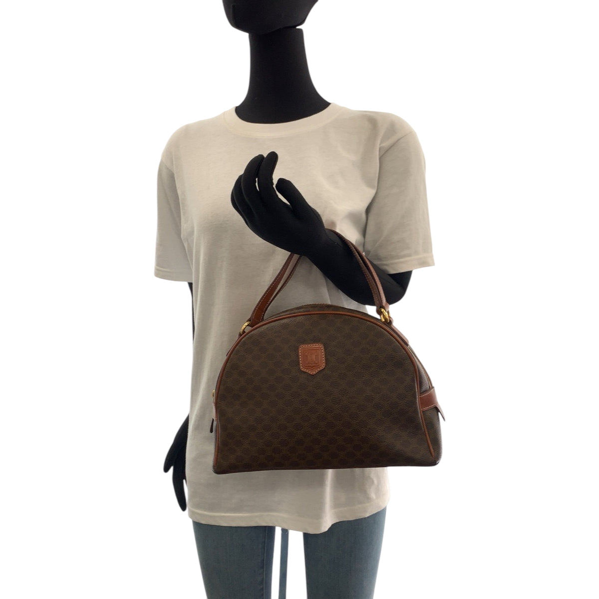 CELINE Handbag PVC, Leather Brown Gold Metal Handbag Vanity Bag Mini Boston Duffel Bag Macadam Women Used Authentic