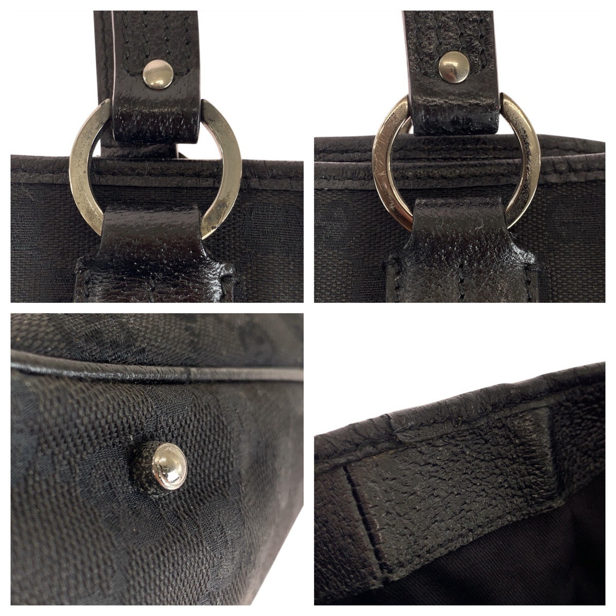 GUCCI Tote Bag 113019 GG canvas, leather Black SilverMetal Tote Bag Shoulder Bag Women Used Authentic