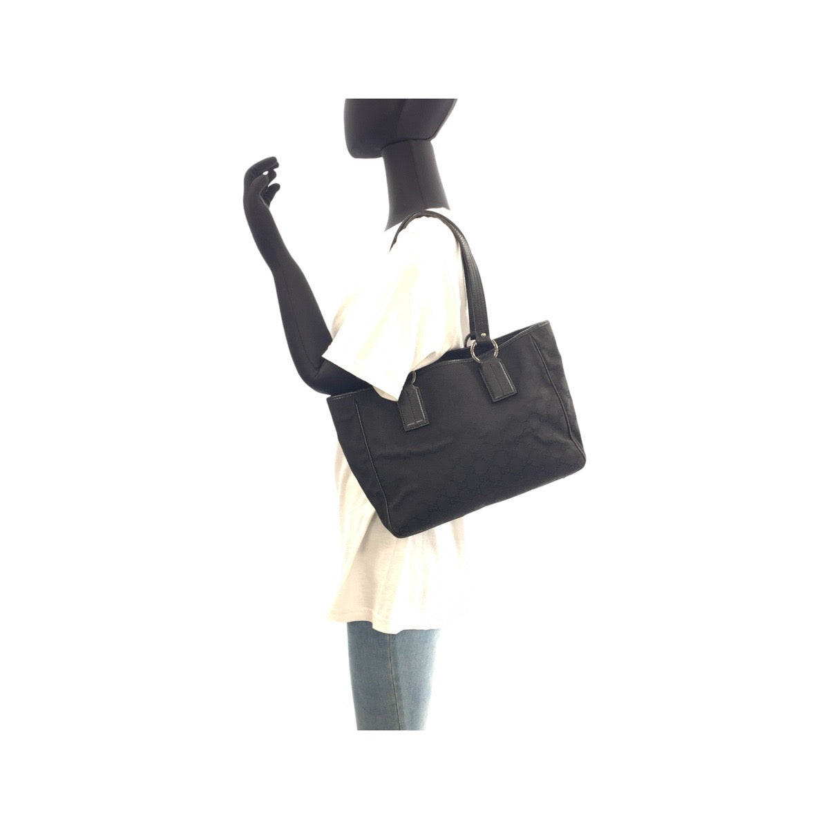 GUCCI Tote Bag 113019 GG canvas, leather Black SilverMetal Tote Bag Shoulder Bag Women Used Authentic
