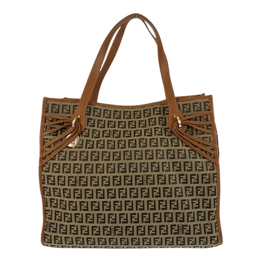 FENDI Tote Bag 8BH153 Canvas, Leather Brown Gold Metal Tote Bag Shoulder Bag Zucchino Women Used Authentic