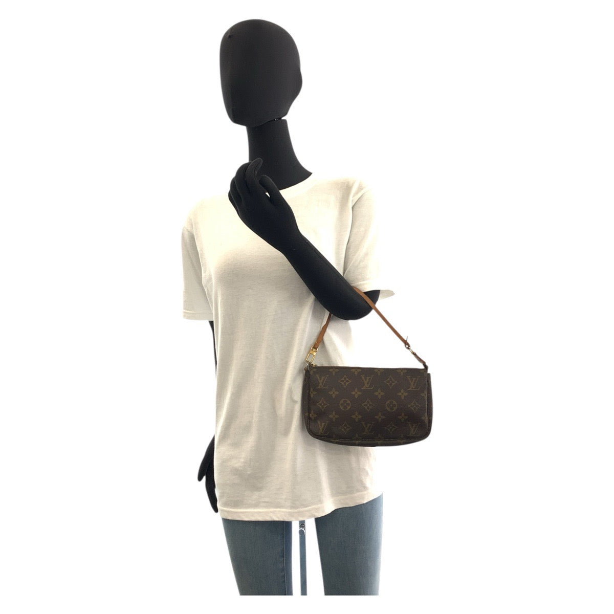 LOUIS VUITTON Handbag M51980 PVC, Leather Brown Gold Metal Handbag accessory pouch Monogram Pochette Accessoires Women Used Authentic