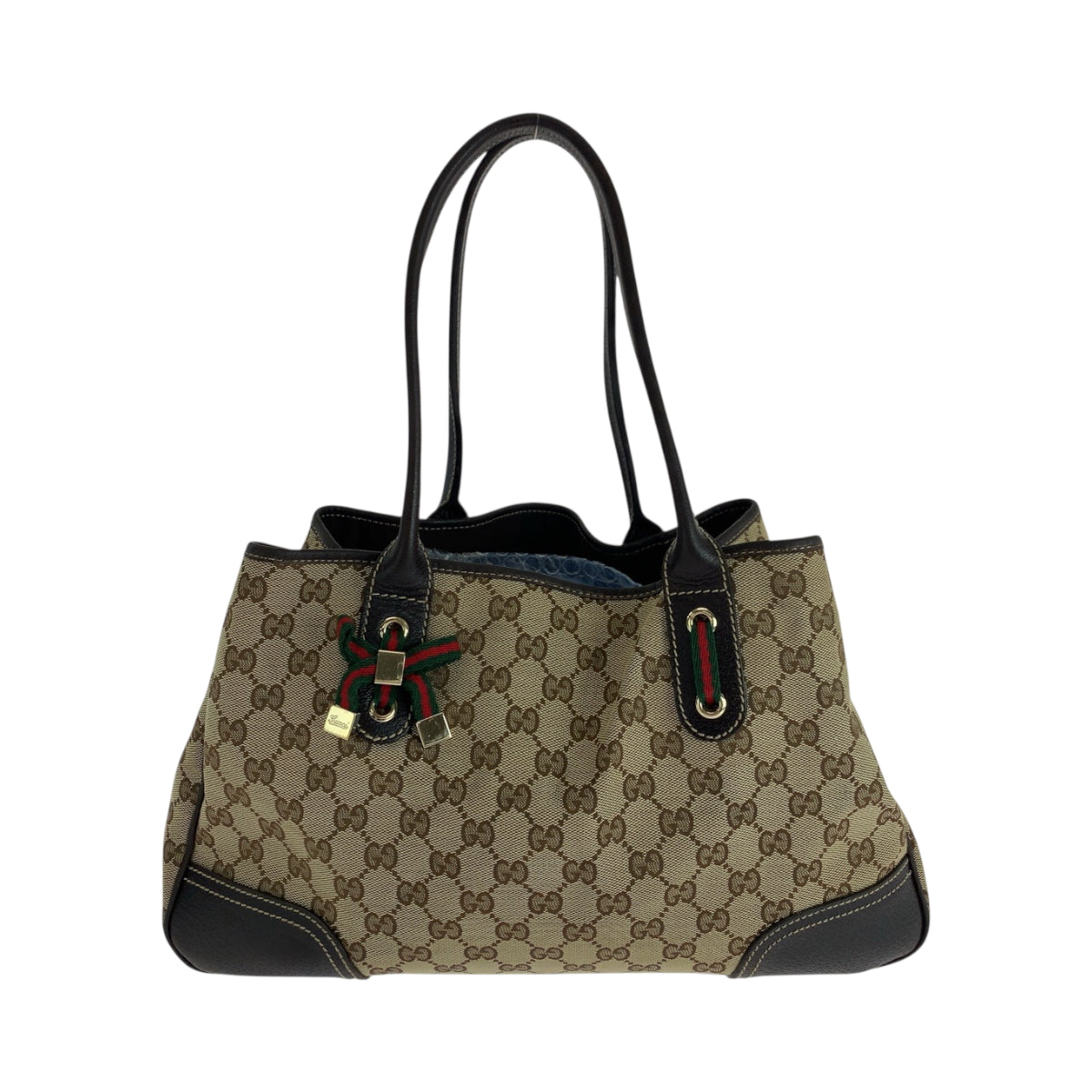 GUCCI Tote Bag 163805 GG canvas Beige Brown Gold Metal Tote Bag Shoulder Bag Sherry line Pretty Women Used Authentic