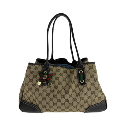 GUCCI Tote Bag 163805 GG canvas Beige Brown Gold Metal Tote Bag Shoulder Bag Sherry line Pretty Women Used Authentic