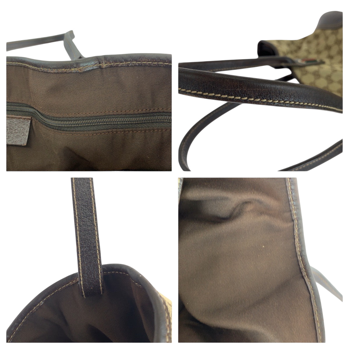 GUCCI Tote Bag 163805 GG canvas Beige Brown Gold Metal Tote Bag Shoulder Bag Sherry line Pretty Women Used Authentic