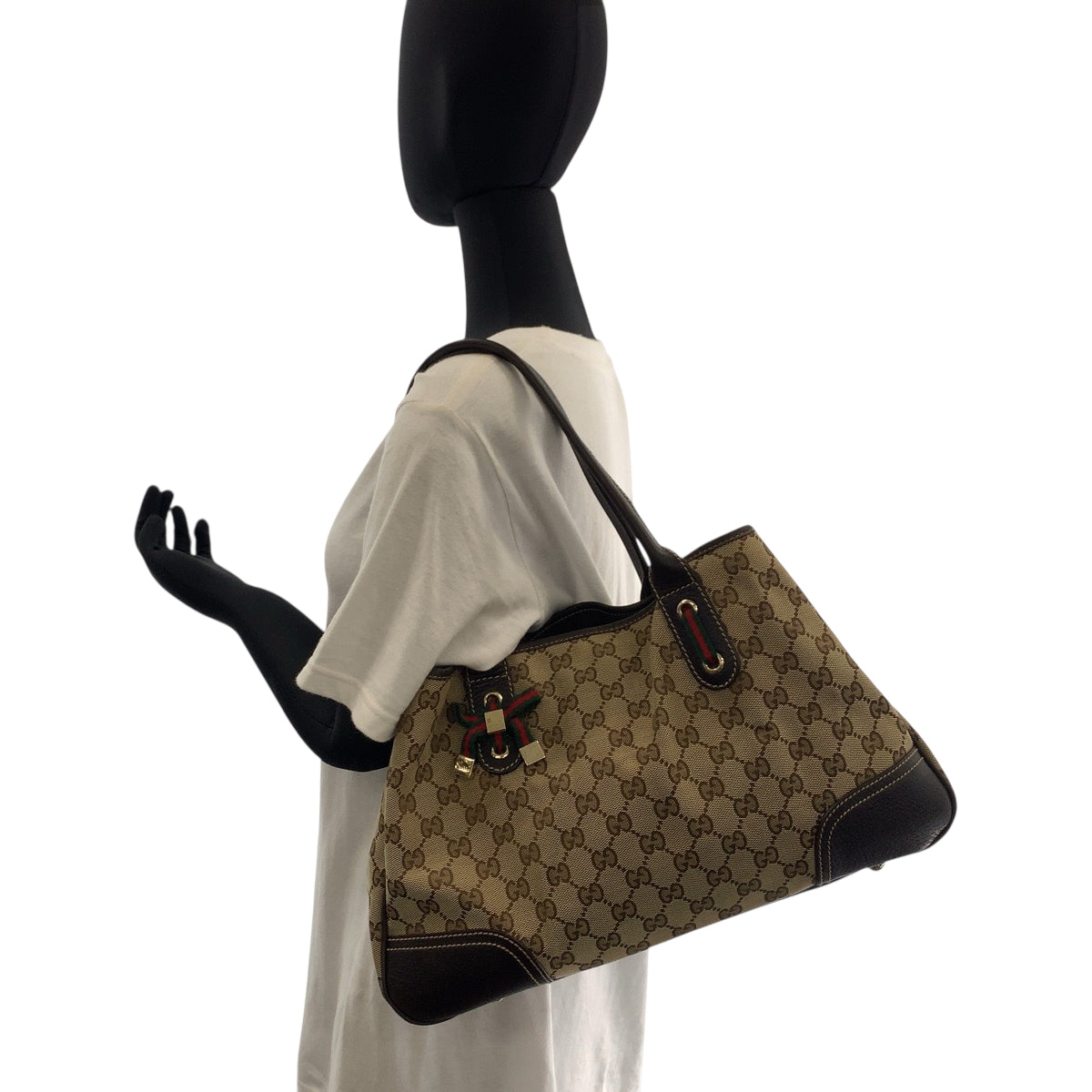 GUCCI Tote Bag 163805 GG canvas Beige Brown Gold Metal Tote Bag Shoulder Bag Sherry line Pretty Women Used Authentic