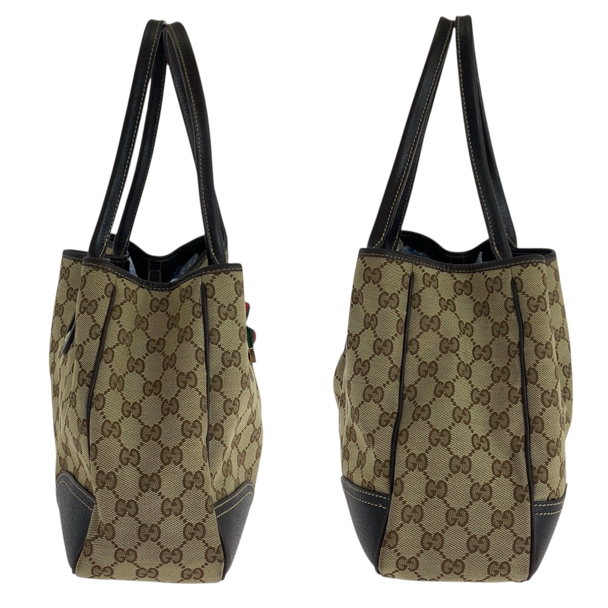 GUCCI Tote Bag 163805 GG canvas Beige Brown Gold Metal Tote Bag Shoulder Bag Sherry line Pretty Women Used Authentic