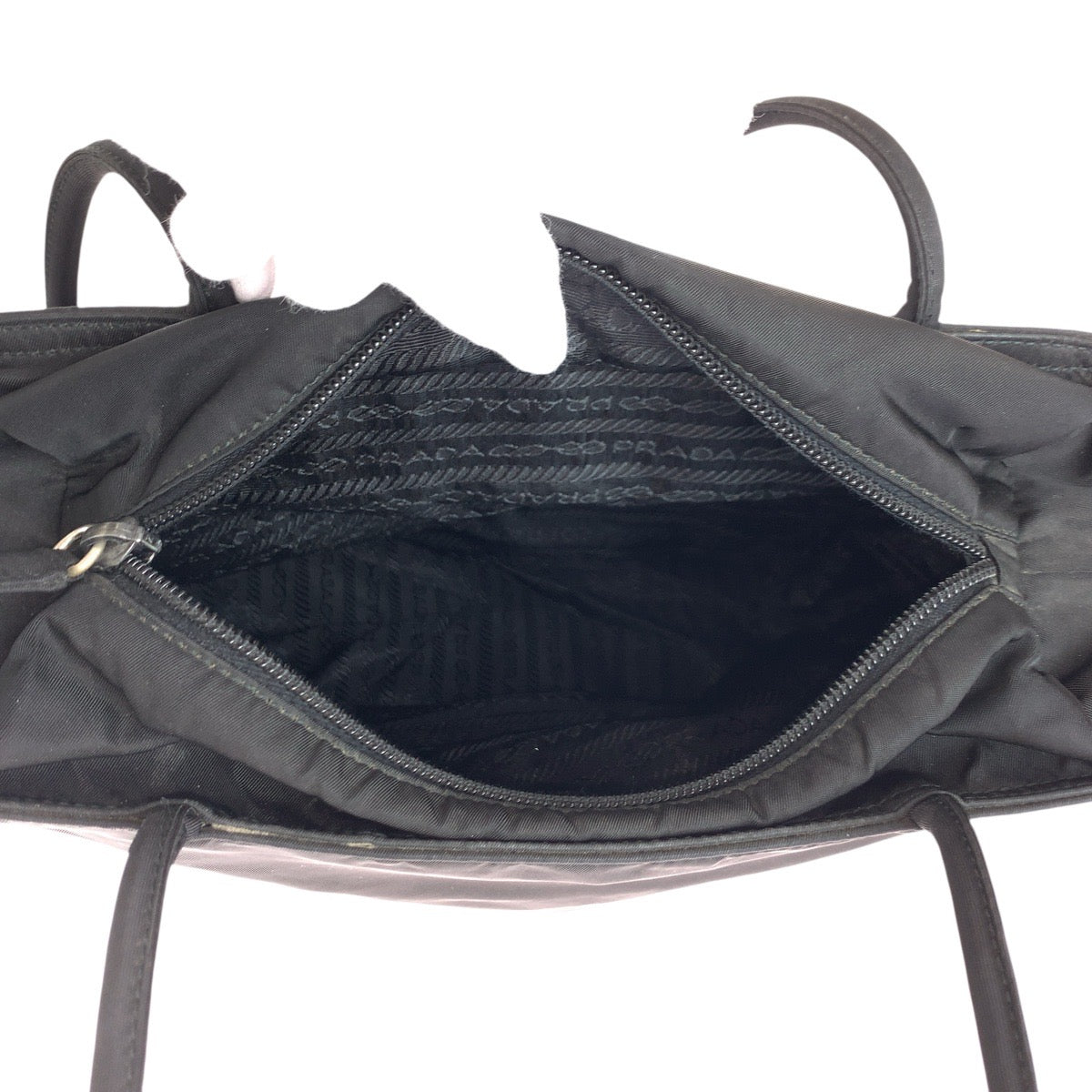 PRADA Tote Bag Nylon Black SilverMetal Tote Bag Shoulder Bag Test Triangle With logo Women Used Authentic