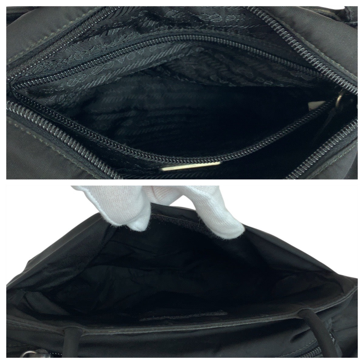 PRADA Tote Bag Nylon Black SilverMetal Tote Bag Shoulder Bag Test Triangle With logo Women Used Authentic