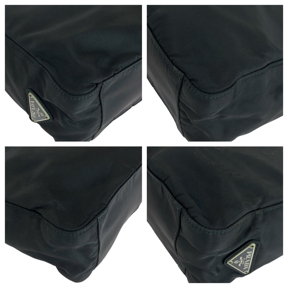PRADA Tote Bag Nylon Black SilverMetal Tote Bag Shoulder Bag Test Triangle With logo Women Used Authentic