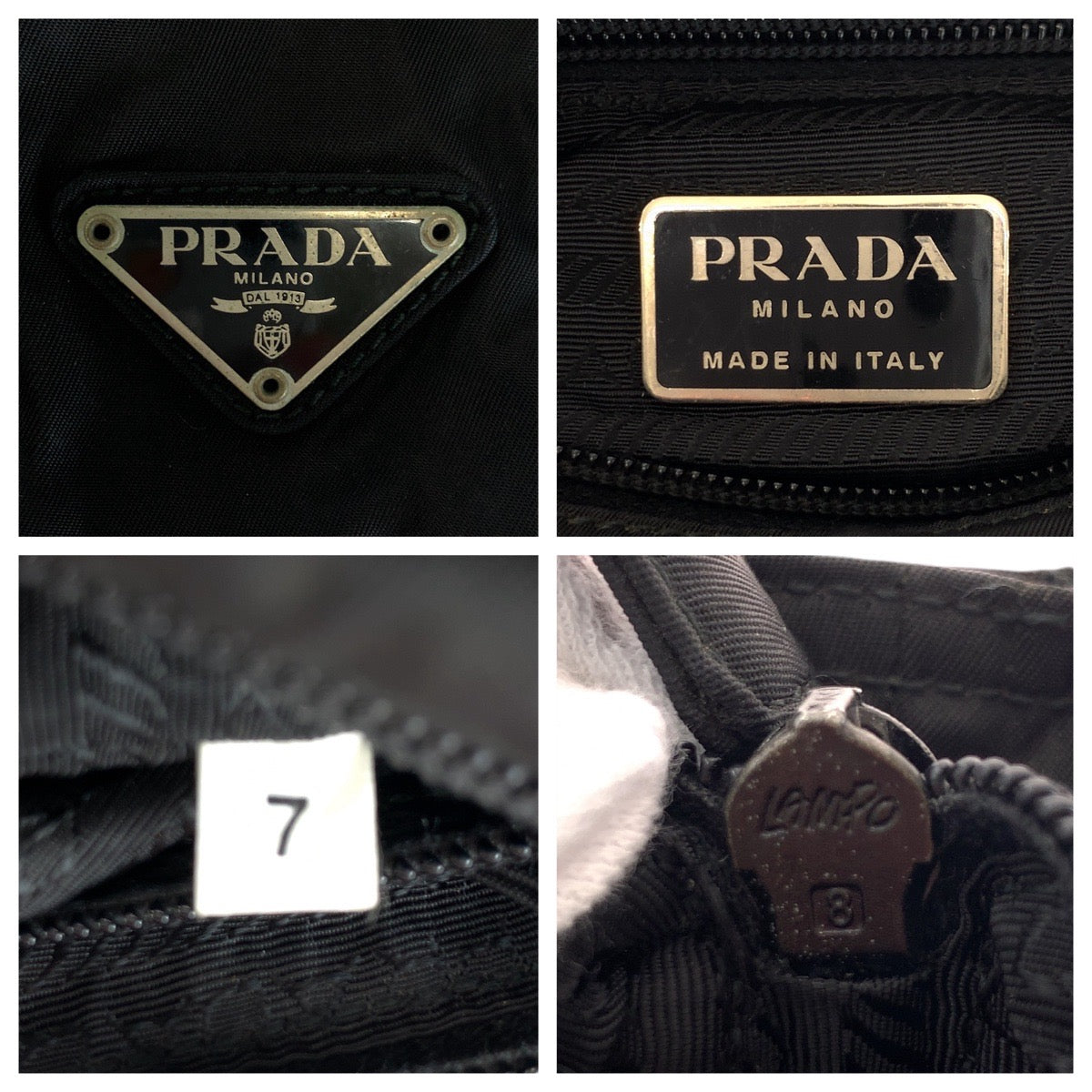 PRADA Tote Bag Nylon Black SilverMetal Tote Bag Shoulder Bag Test Triangle With logo Women Used Authentic