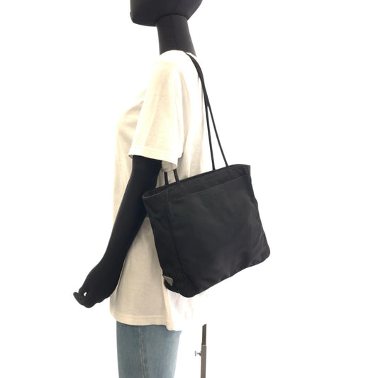 PRADA Tote Bag Nylon Black SilverMetal Tote Bag Shoulder Bag Test Triangle With logo Women Used Authentic