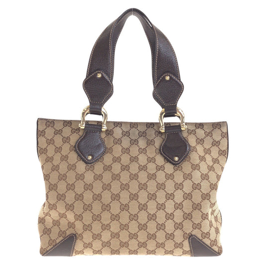 GUCCI Tote Bag 153024 GG canvas, leather Beige Brown Gold Metal Tote Bag Shoulder Bag Women Used Authentic